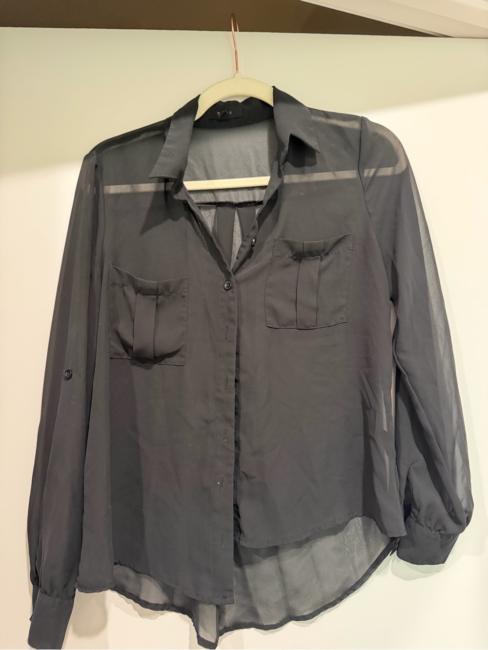 mine Sheer Black Button-Front Blouse